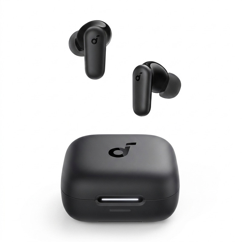 هدفون بلوتوثی انکر مدل Soundcore P30i با نویز کنسلینگ فعال (ANC)، درگاه شارژ USB Type-C، دارای 4 میکروفون با فناوری هوش مصنوعی، مجهز به دکمه لمسی و نشانگر LED مقاوم در برابر رطوبت و گردوغبار