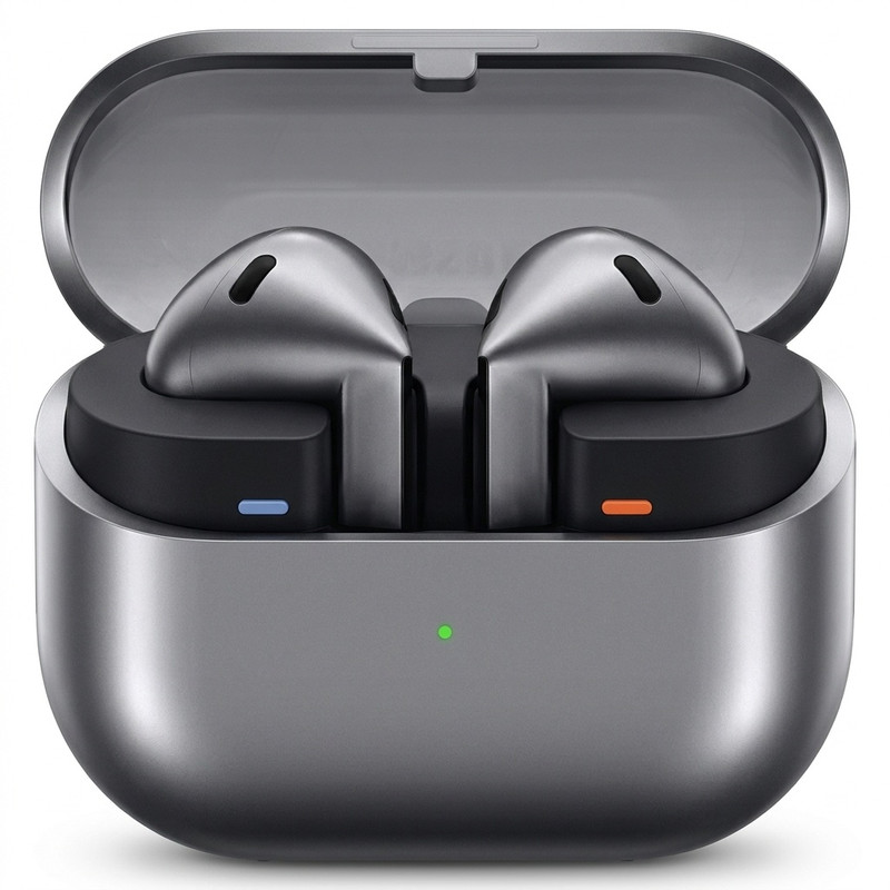 هدفون بلوتوثی سامسونگ مدل Galaxy Buds3 با نویز کنسلینگ فعال (ANC)، نویز کنسلینگ میکروفون (ENC)، درگاه شارژ USB Type-C، با قابلیت اتصال به چند دستگاه، دارای قابلیت صدای 360 درجه، Galaxy AI، میکروفون سه گانه، پشتیبانی از فرمان لمسی، ضد آب و گرد و غبار